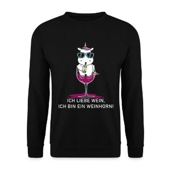 WEINHORN Unicorn Junggesellinnenabschied | Rotwein - Unisex Pullover - Schwarz - Vorne - Alina (178cm) & Michal (187cm)