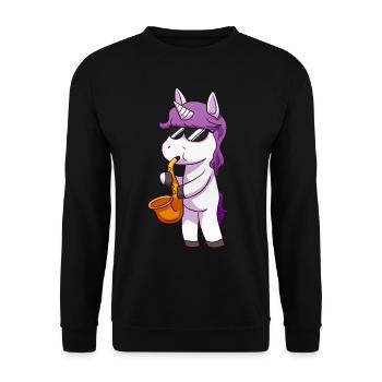 Unicorn Licorne Saxophone jazz Saxophone - Sweat-shirt Unisexe - noir - Devant - Alina (178cm) & Michal (187cm)