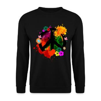 Signe de la paix fleurs rétro bohème des années 60 - Sweat-shirt Unisexe - noir - Devant - Alina (178cm) & Michal (187cm)