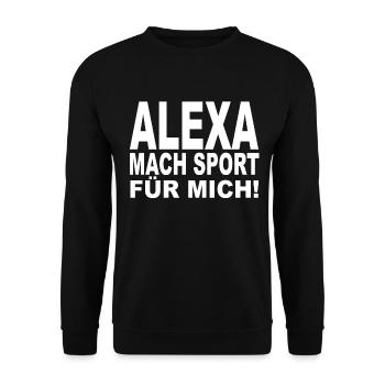 Alexa mach sport für mich - Unisex Pullover - Schwarz - Vorne - Alina (178cm) & Michal (187cm)