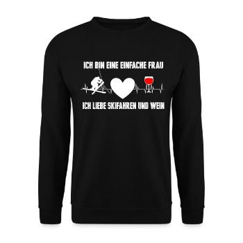 Ski Wein Herzschlag Frequenz Skifahrerin - Unisex Pullover - Schwarz - Vorne - Alina (178cm) & Michal (187cm)