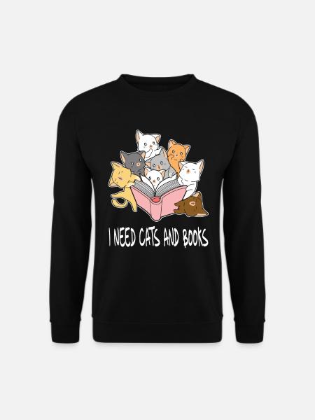 Katze Buch Lesen Leseratte Haustier Mieze Geschenk - Unisex Pullover - Schwarz