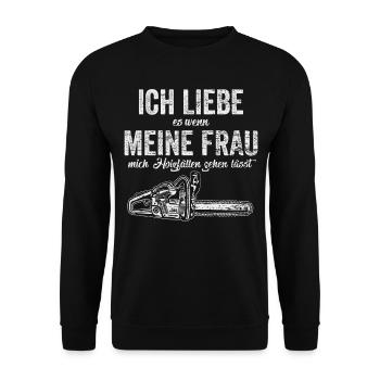 Holzfäller Forst Holt Kettensäge Säge - Unisex Pullover - Schwarz - Vorne - Alina (178cm) & Michal (187cm)
