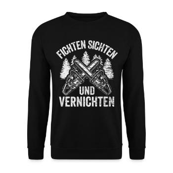 Wald Fichten Forst Natur Kettensäge Holz - Unisex Pullover - Schwarz - Vorne - Alina (178cm) & Michal (187cm)