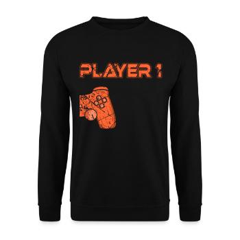 Partnerlook Pärchen Paar Partner Player 1 - Unisex Pullover - Schwarz - Vorne - Alina (178cm) & Michal (187cm)