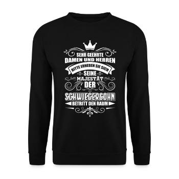 Schwiegersohn lustige Sprüche Geschenk - Unisex Pullover - Schwarz - Vorne - Alina (178cm) & Michal (187cm)