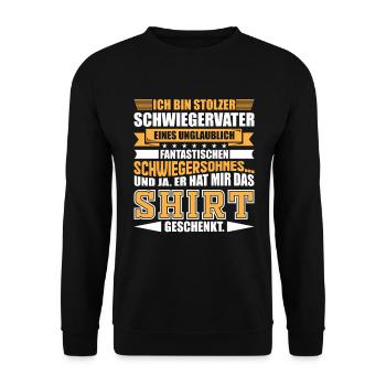 Schwiegersohn & Schwiegervater - Unisex Pullover - Schwarz - Vorne - Alina (178cm) & Michal (187cm)
