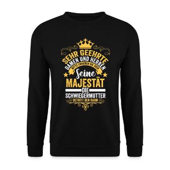 Schwiegermutter Mutter lustiges Sprüche Geschenk - Unisex Pullover - Schwarz - Vorne - Alina (178cm) & Michal (187cm)