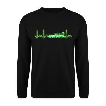 Modellbauer Lok Zug Eisenbahn Herzschlag - Unisex Pullover - Schwarz - Vorne - Alina (178cm) & Michal (187cm)