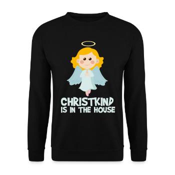 Christkind is in the House - Engel Weihnachten - Unisex Pullover - Schwarz - Vorne - Alina (178cm) & Michal (187cm)
