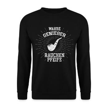 Pfeife Rauchen Genießer - Unisex Pullover - Schwarz - Vorne - Alina (178cm) & Michal (187cm)