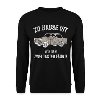 DDR Ossi Ostdeutschland  Trabbi Kult - Unisex Pullover - Schwarz - Vorne - Alina (178cm) & Michal (187cm)