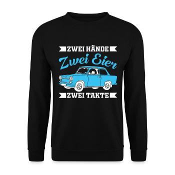 DDR Ostdeutschland Auto Trabbi Geschenk - Unisex Pullover - Schwarz - Vorne - Alina (178cm) & Michal (187cm)