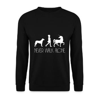 NE MARCHEZ JAMAIS SEUL chien et cheval meilleur ami - Sweat-shirt Unisexe - noir - Devant - Alina (178cm) & Michal (187cm)