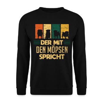 Mops Möpse Hund - Unisex Pullover - Schwarz - Vorne - Alina (178cm) & Michal (187cm)