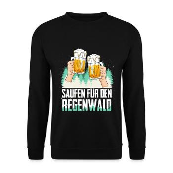 SAUFEN FÜR DEN REGENWALD Bier Sprüche T-Shirt - Unisex Pullover - Schwarz - Vorne - Alina (178cm) & Michal (187cm)