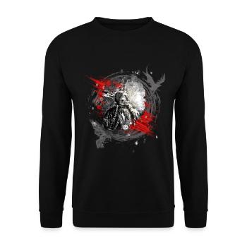 Indianischer Häuptling Modern Art - Unisex Pullover - Schwarz - Vorne - Alina (178cm) & Michal (187cm)