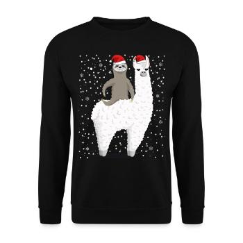 Santa Sloth Riding Llama Reindeer Christmas - Unisex Pullover - Schwarz - Vorne - Alina (178cm) & Michal (187cm)