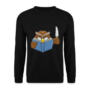 Lesen Eule Buchfans Lieblings Hobby Geschenk - Unisex Pullover - Schwarz - Vorne - Alina (178cm) & Michal (187cm)