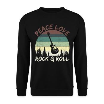 Peace Love Rock And Roll Guitar Retro - Unisex Pullover - Schwarz - Vorne - Alina (178cm) & Michal (187cm)