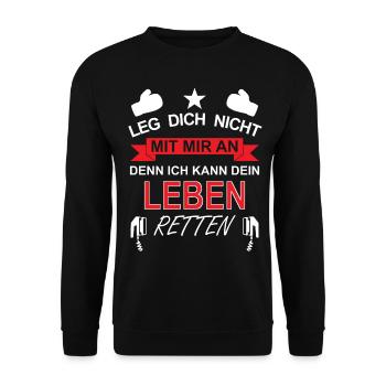 Lustige Lebensretter Sprüche Rettungsdienst - Unisex Pullover - Schwarz - Vorne - Alina (178cm) & Michal (187cm)