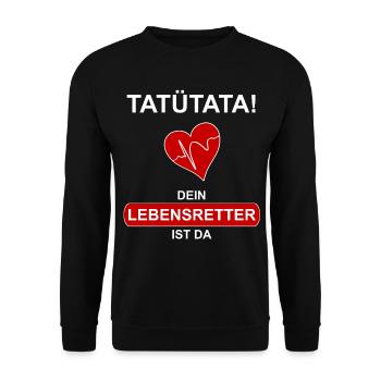 Lebensretter Sprüche Rettungsdienst Sanitäter - Unisex Pullover - Schwarz - Vorne - Alina (178cm) & Michal (187cm)