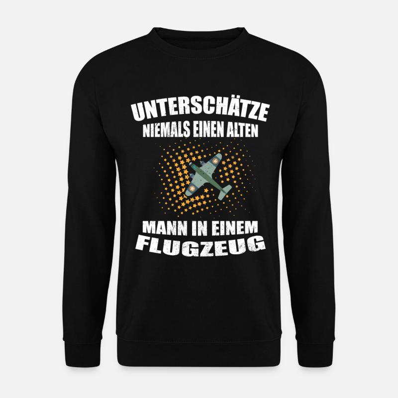 Alter Mann im Flugzeug alter Pilot Piloten Design - Unisex Pullover - Schwarz
