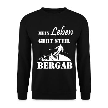 Skifahren Leben steil bergab Lustiger Spruch - Unisex Pullover - Schwarz - Vorne - Alina (178cm) & Michal (187cm)
