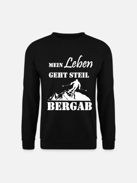 Skifahren Leben steil bergab Lustiger Spruch - Unisex Pullover - Schwarz