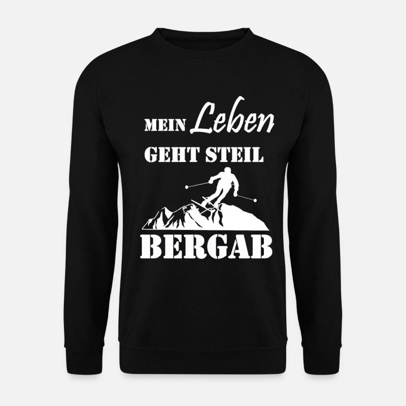Skifahren Leben steil bergab Lustiger Spruch - Unisex Pullover - Schwarz