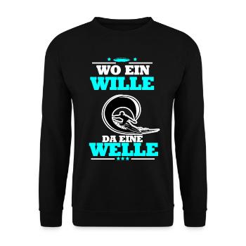 Surfen Lustig Spruch Wille Welle Surfbrett Surfer - Unisex Pullover - Schwarz - Vorne - Alina (178cm) & Michal (187cm)