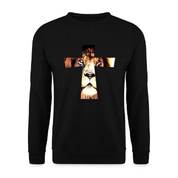 löwe Kreuz Geschenkidee Geburtstag - Unisex Pullover - Schwarz - Vorne - Alina (178cm) & Michal (187cm)