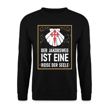 JAKOBSWEG JAKOBSMUSCHEL MIT PILGERSPRUCH T-SHIRT - Unisex Pullover - Schwarz - Vorne - Alina (178cm) & Michal (187cm)