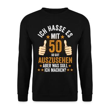 Fünfzigster Geburstag Feiern Geschenk - Unisex Pullover - Schwarz - Vorne - Alina (178cm) & Michal (187cm)