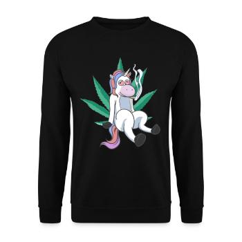 Cannabis Einhorn - Unisex Pullover - Schwarz - Vorne - Alina (178cm) & Michal (187cm)
