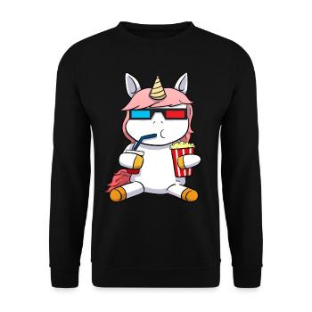 Einhorn 3D 3D Brille Popcorn Kino Film Kinofilm - Unisex Pullover - Schwarz - Vorne - Alina (178cm) & Michal (187cm)
