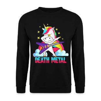 Rocker Einhorn Death Metal - Unisex Pullover - Schwarz - Vorne - Alina (178cm) & Michal (187cm)