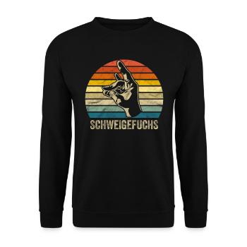 Schweigefuchs Flüsterfuchs Retro Motiv - Unisex Pullover - Schwarz - Vorne - Alina (178cm) & Michal (187cm)