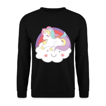 Einhörner Einhorn auf Wolke Unicorns - Unisex Pullover - Schwarz - Vorne - Alina (178cm) & Michal (187cm)