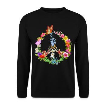 Peacezeichen Schmetterling - Unisex Pullover - Schwarz - Vorne - Alina (178cm) & Michal (187cm)
