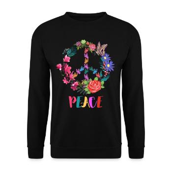 Peaczeichen Blumen - Unisex Pullover - Schwarz - Vorne - Alina (178cm) & Michal (187cm)