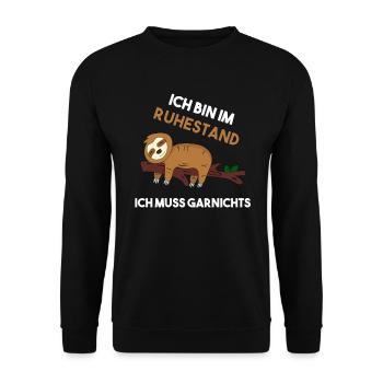 Ruhestand Rentner Rente - Faultier Geschenkidee - Unisex Pullover - Schwarz - Vorne - Alina (178cm) & Michal (187cm)