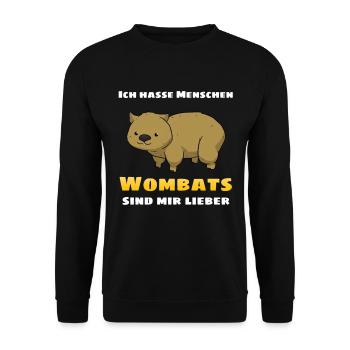 Ich hasse Menschen Wombats Sind Mir Lieber - Unisex Pullover - Schwarz - Vorne - Alina (178cm) & Michal (187cm)