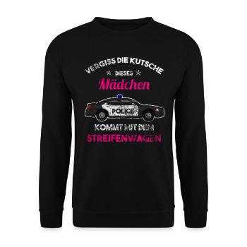 Polizei Einsatzwagen Polizist Mädchen Spruch - Unisex Pullover - Schwarz - Vorne - Alina (178cm) & Michal (187cm)