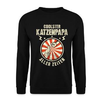 Katzenpapa Katze Papa Vater Vatertag - Unisex Pullover - Schwarz - Vorne - Alina (178cm) & Michal (187cm)