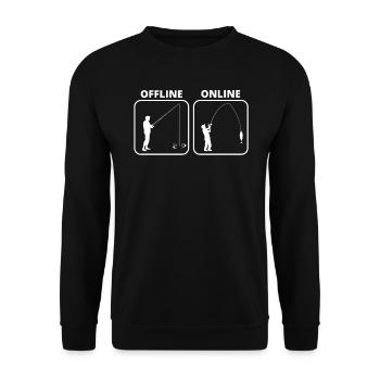 Angler Motif Funny Angler Sayings Online Offline - Unisex Sweatshirt - black - Front - Alina (178cm) & Michal (187cm)