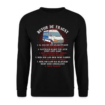 Bevor Du Fragst Sanitäter Sani Rettungsdienst - Unisex Pullover - Schwarz - Vorne - Alina (178cm) & Michal (187cm)