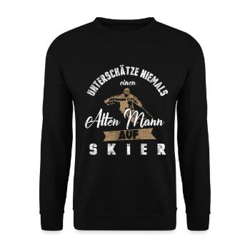 Ski Skier Alter Mann Wintersport Skisport Geschenk - Unisex Pullover - Schwarz - Vorne - Alina (178cm) & Michal (187cm)