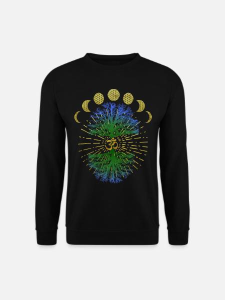 Om Blume des Lebens in Gold mit Baum des Lebens - Unisex Pullover - Schwarz