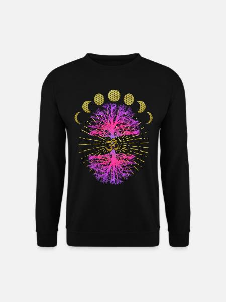 Baum des Lebens OM Lebensblume in Mondphasen Gold - Unisex Pullover - Schwarz
